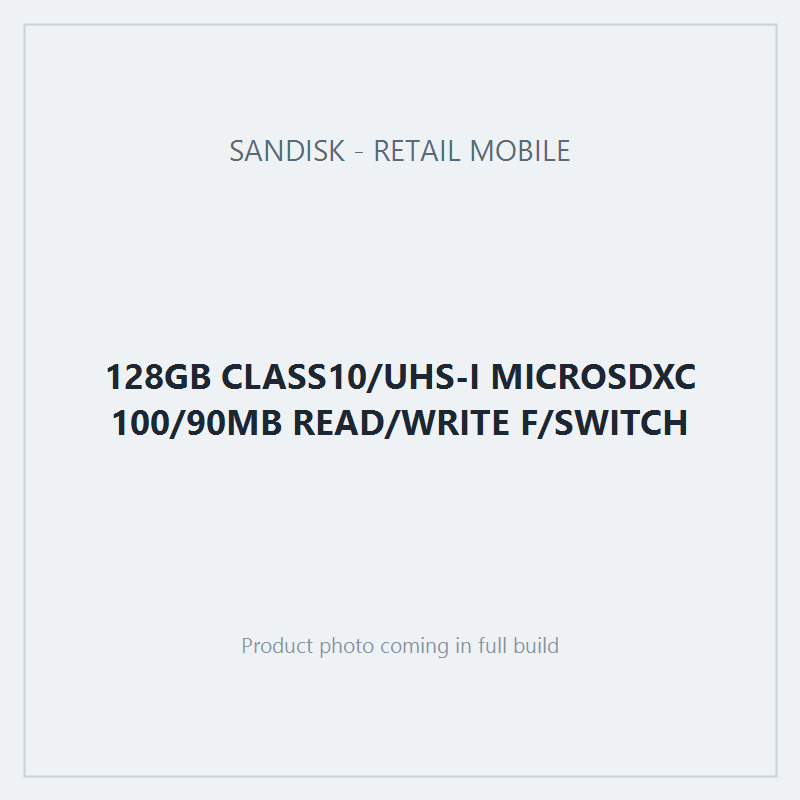 128GB CLASS10/UHS-I MICROSDXC 100/90MB READ/WRITE F/SWITCH