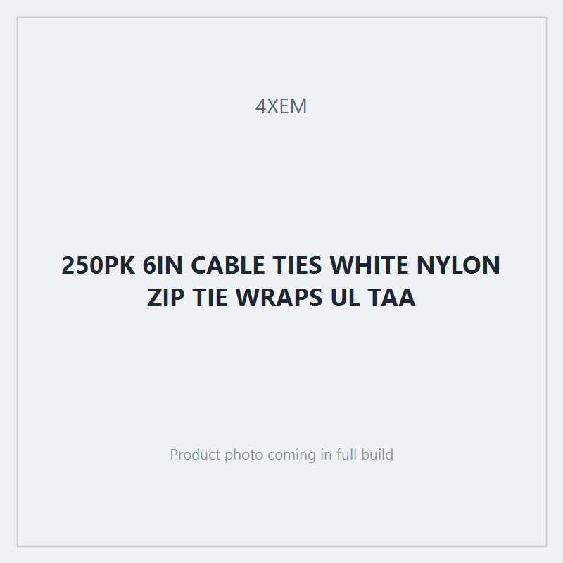 250PK 6IN CABLE TIES WHITE NYLON ZIP TIE WRAPS UL TAA