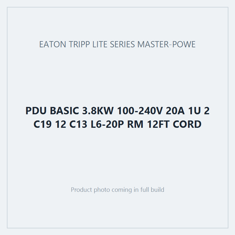 PDU BASIC 3.8KW 100-240V 20A 1U 2 C19 12 C13 L6-20P RM 12FT CORD